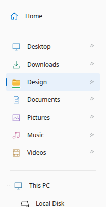 A sample Design folder pinned in the real sidebar, with its network marker
